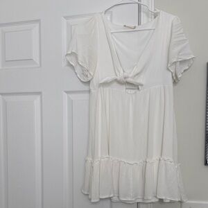 Altar’d State White Short Sleeve Tie-Front Dress